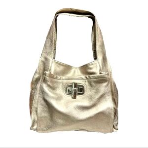 B. Makowsky Metallic Leather Shoulder Hobo Bag